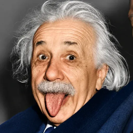 Albert Einstein sticking out his tongue in his famous 1951 photograph
